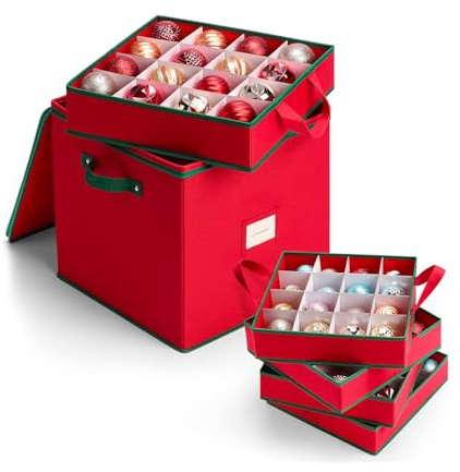 Wintem Faltbarer Weihnachtskugel-Organizer aus Oxford-Stoff, 32 x 32 x 32 cm, mit 4 modularen Fächern für 64 Dekorationen, Staubschutz und einfach unter dem Bett oder im Schrank zu verstauen