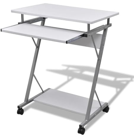 Mengtu Kompakter Computertisch mit Rollen - Weiß - 60x40 cm - für Büro und Heim Büromöbel 20053