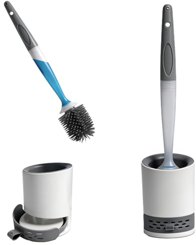 Silikon Klobürste, 2026 Neu Toilettenbürste Silikon mit WC-Reiniger im Griff - Befüllbar, Toilet Brush with Refillable Handle Dispenser, WC Bürste Wandmontage mit Wandhalter und Standfuß (1 Satz)