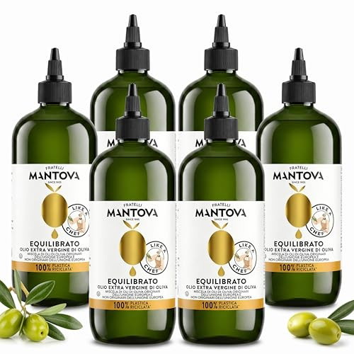 Mantova Huile d'Olive Vierge Extra Multipack 6×500 ml – Bouteilles Squeezer, Dosage Précis, Cuisine, Salades, Pizza, Grillades, Marinades – Pack Familial, Économie, Idée Cadeau