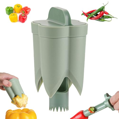 Paprika Entkerner, 2 in 1 Multifunktionaler Paprikaentkerner, Paprika Schneider, ABS-Küchengerät zum Entfernen von Kernen aus Chilischoten, Äpfeln und Tomaten (Grün)