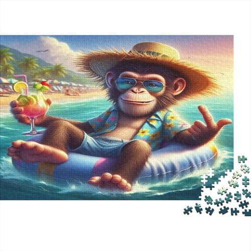 Monkey with Straw Hat 1000 Piece Jigsaw Puzzle for Adults Beach Sunset Puzzle Game for Family Relaxing Gift 52x38cm/1000pcs
