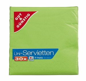 Gut & Günstig 30 hellgrüne Uni-Servietten 3-lagig 33x33cm