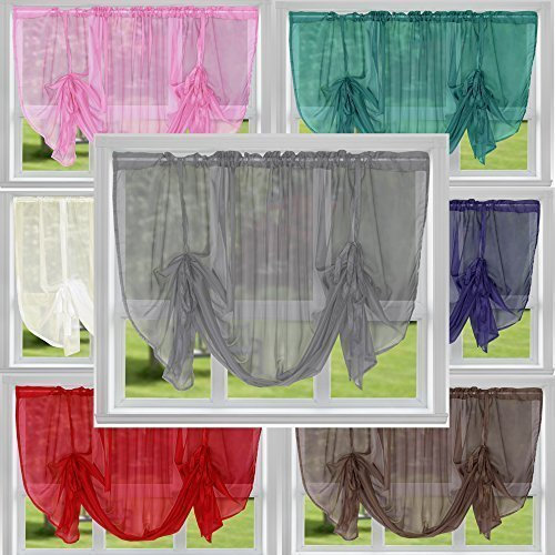 John Aird Voile Tie Blind Curtain Panels 58 Wide x 54 Drop (Silver)