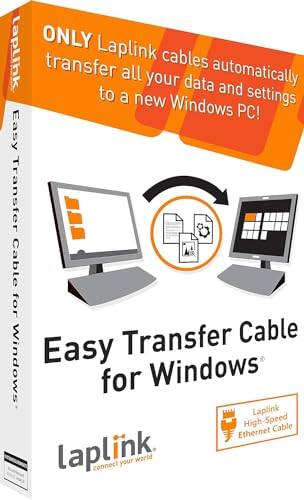 LAPLINK Easy Transfer Cable - Ethernet High-Speed Cable & PCmover - 1 Gbps Transfer Cable with PCmover Software (1 use), 100+ Mbps Speed, Ethernet Cat-5e Cable, RJ45 Male Connector, 2.13 m - 1 Piece