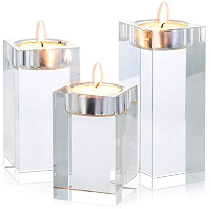 Sziqiqi 1-Set (3-teilig) hochwertige Kristall Glas Kerzenständer Kristalle Kerzenständer für Romantisches Abendessen kreative Kerzenständer Hochzeit Haus Deko Esstisch und Bar, Platz