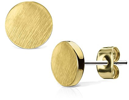 beyoutifulthings Damen 1 Paar Ohringe Ohrringe Set Stecker Edelstahl Chirurgenstahl Rund Round gebürstet Top gold