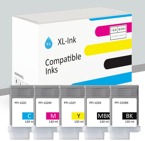 XL-Ink kompatibel für Canon PFI-102 (MBK/BK/C/M/Y), Spar-Set 5 Stück