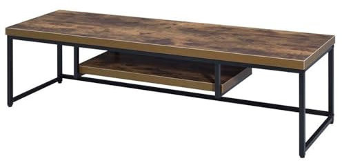 Acme Bob Wooden TV Stand with Underneath Shelf in Weathered Oak and Black