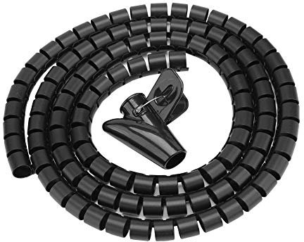 D-Line Cable Tidy 1.5 m/Length Spiral Cable Wrap Wire Tube 16/22/28 mm Black Silver Cable Management Solution [Black 1.5 m x 16 mm]