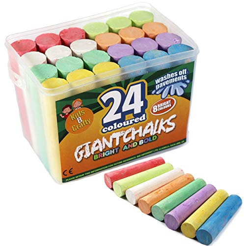 24 Coloured Chunky Chalks, Giant, Pavement, Washable, Fun for Children 8 Vibrant Colours, Outdoor, Garden, Drawing - Artists - Toddler,Kids