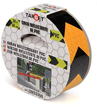 Cinta reflectante adhesiva Target 33m x 50mm Amarilla/Negra (flechas)