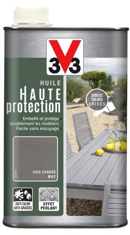 V33 Huile mobilier haute protection opaque, Gris cendré 1L