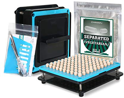WANANFU Capsule Filling Machine Size 0 Bundle with 200 Count Separated Empty Vegetarian Capsules Size 0, Including Detailed Instructions, Spoon and Screwdriver