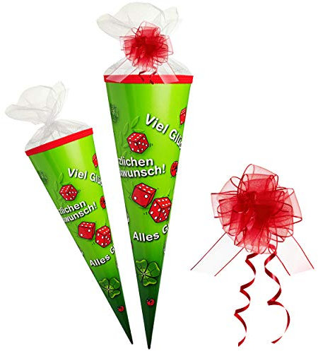 Schultüte - Viel Glück - Alles Gute & Herzlichen Glückwunsch - 35 cm - rund - incl. Schleife - Tüllabschluß - Zuckertüte - mit/ohne Kunststoff Spitze - Schu..