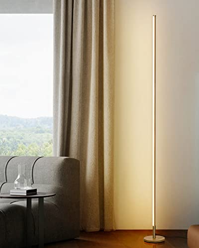 TACAHE Minimalist Corner Floor Lamp - 2700K-6500K Dimmable LED Night Light - Modern Standing Mood Lamp with Remote Control for Living Room, Bedroom - 57 12W - Gold