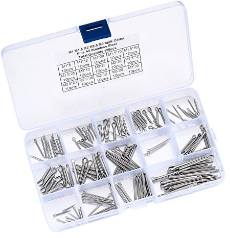 150 Stk. Splinte Set, Edelstahl Splinte Sortiment mit Sortimentskasten, Sicherungssplinte Set in 15 verschiedenen Größen, Splint für Autos, Gartengeräte