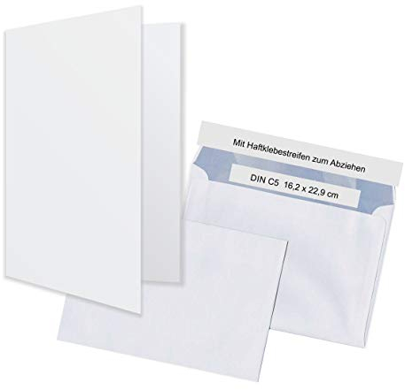 Unser-Festtag Faltkarten Set mit Umschlägen. Klappkarten Din A5 blanko passende weiße Umschläge C5 Haftklebe. - 50 Karten u. 50 Umschläge