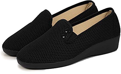 CoboFamily Zapatillas de Estar por Casa Mujer Verano Otoño Invierno, Zapatillas Casual Cómodas Respirables, Zapatos de Rejilla con Tacón Cuña y Punta Cerrada Multicolor, Suela Caucho (Negro, 36)