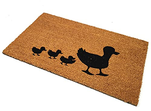 Black Ginger Large, Thick, Decorative, Patterned Coir Door Mats with Nature Designs (Duck Family)