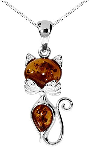 Ostsee-Schmuck - Kette mit Anhänger - Katze - Silber 925/000, Bernstein - Erwachsene (unisex)