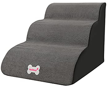 Galatée Haustiertreppe, waschbarer Bezug mit Reißverschluss, abnehmbare Haustierrampe, Hundestufen aus hochdichtem Schaumstoff, 3-stufiges Haustier-Klettertreppen-Hundesofa(Grau)
