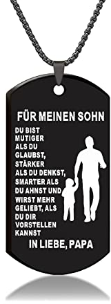 HAYOUWAY Halskette Herren mit Anhänger, Dog Tag Kette Herren mit Gravur Spruch für Meine Sohn und Enkel, Edelstahl Dog Tag Anhänger Halskette Geschenke für Unsere Sohn Enkel von Mama Papa, Oma Opa