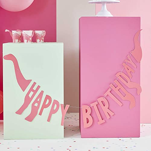 Ginger Ray Rosa Mädchen Dinosaurier Papier Party Happy Birthday Banner Wimpelkette Dekoration