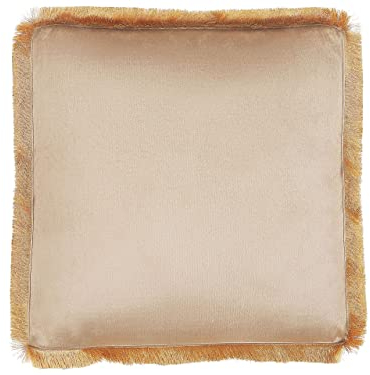 Stuhlkissen Samtstoff Beige mit Fransen quadratisch 40 x 40 cm Glamour Pothos