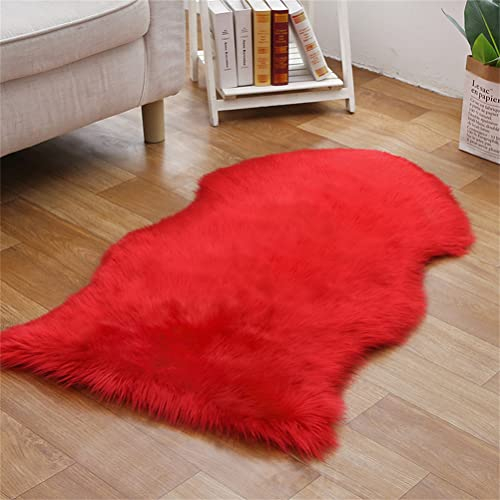 Tomifine Faux Lammfell Teppich, Kunstfell Dekofell Teppich Flauschiger Schaffell Bettvorleger für Schlafzimmer Bett oder Wohnzimmer Sofa Matte (40x60 cm,Rot 2)