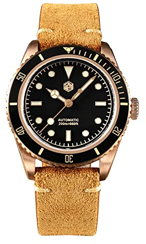 San Martin New Bronze 6200 Diver Luxus Herren-Armbanduhr PT5000 SW200 Saphir 20 Bar Lederband Automatische mechanische Armbanduhren, PT5000 mit Logo, Taucher, mechanisch
