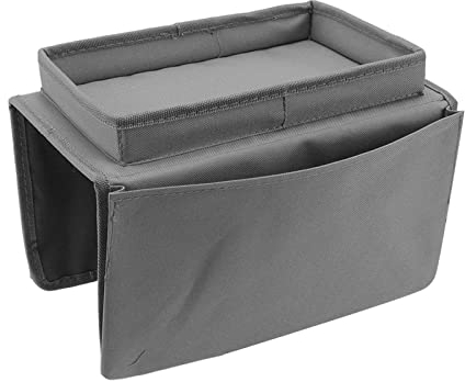 Nikou Sofa Tablett Coucharm Tisch Getränkehalter Armlehne Klappbare Aufbewahrung 600D Oxford-Stoff Seitentaschen für Handy Bücher Fernbedienung (Grau)