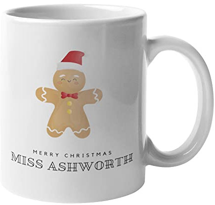 Personalised Christmas Mugs Gingerbread Man - Custom Any Name Coffee & Tea Cup Gift - Perfect Present for Friends, Family, Teachers & Colleagues