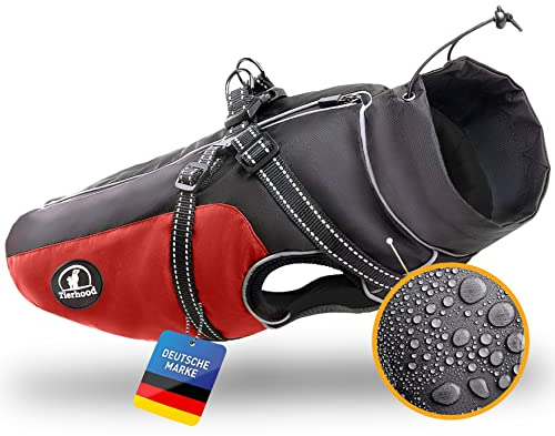 Tierhood Regenmantel Hund - Hunderegenmantel wasserdicht - Hundemantel für kleine Hunde - Reflektierende Regenjacke Hund - Hunde Regenmantel inklusive Geschirr Wasserdicht - Rot