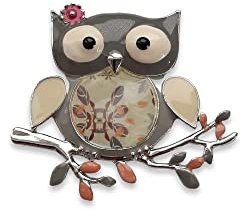 Brosche Anstecknadel Schal Clip Bekleidung Poncho Taschen Stiefel Textilschmuck Uhu Eule Owl Grau