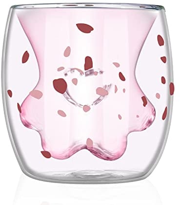 Kaffeetasse Cat Niedliche Katze Tasse Doppelwandige Gläser Süß Katzenpfote Tasse Weihnachtstasse Doppelwandige Isolierte Kaffeegläser Teegläser für Home Office Geburtstagsgeschenk Valentinstag (rosa)