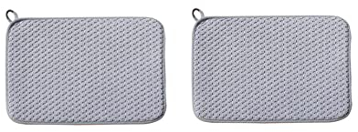 Lot de 2 tapis de séchage en microfibre à séchage rapide avec cordon - 30 x 40 cm - Super absorbants - Outil de vaisselle réversible - Coussin antidérapant pour assiette en verre