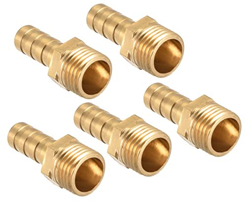 QUARKZMAN 8mm Raccord cannelé à G1/4 Filet Mâle Tuyau x 5PCS Laiton Droit Raccord cannelé Tuyau Raccord pour Air Eau Carburant Pneumatique Tuyau, Or