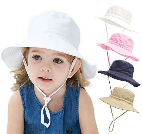 YANWANG Bebé Niños Ajustable Bucket Sun Hat, UPF 50+ Protección Solar Gorra de Playa para Niños Pequeños Niñas(White,6-24Months)