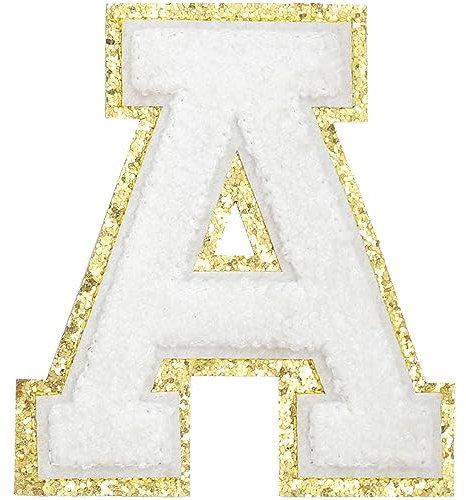 GYGYL 3PCS Chenille Varsity Glitters Letters Patch, Iron on Large Size Letter Patches for Team Costume Decoration, Height 4-1/2In, Letter A