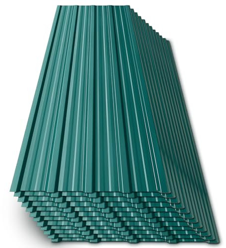 The Fellie 12 Pieces Waterproof Corrugated Roofing Sheets, 115x45 cm Metal Roofing Covers, Galvanised Steel Roof Panels for Storage Shed Garage Canopy Greenhouse Replacing, Dark Green
