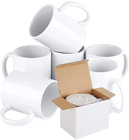 shine planet 6 x Sublimation Mugs Blank 11oz White Sublimation Coffee Mugs Small Handle Sublimation Cups with Gift Boxes