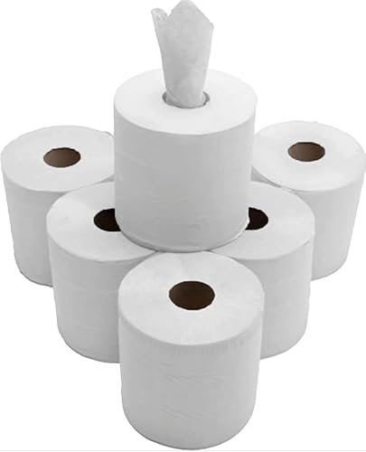 6 PACK 2 PLY WHITE EMBOSSED CENTRE FEED PAPER WIPE ROLLS 2 PLY ROLLS HAND TOWELS