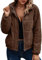 ASOMI Jacke Damen Winter Herbst Cordjacke Fleecejacke Causal Langarm Übergangsjacke Mode Mantel Reißverschluss Steppjacke Outwear mit Tasche 404 Braun 42