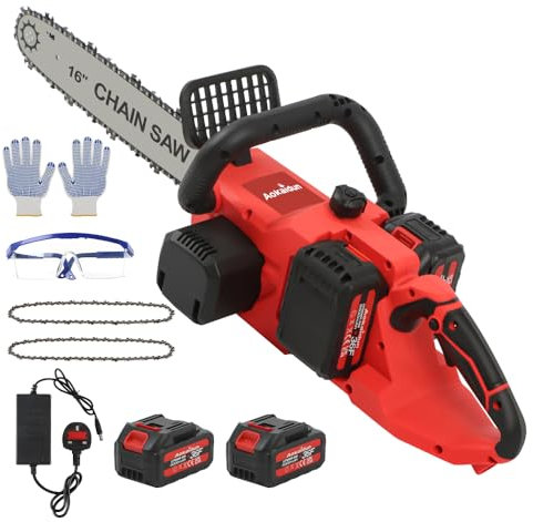 Panana Aokaidun Chainsaw 16 Inch Cordless Electric Chainsaw with 2 Battery and Charger Security Lock Quick Charge Handheld Small Chain Saw for Wood Cutting Tree Branch