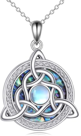 YAFEINI Keltischer Knoten Kette für Damen 925 Sterling Silber Mondstein Amulett Anhänger Halskette Viel Glück Wikinger Schmuck für Herren Mädchen (Mondstein Kette)