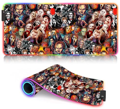 BUBELS Horror Monster XXL RGB Mouse Mat LED Anime Large Mouse Pad 14Light Modes Extended Mousepad Non Slip Rubber Base and Waterproof Surface Desk Mat for Gaming Working 40x90cm