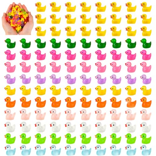 Halinuia 200 Pièces Petit Canard a Cacher 11 Couleurs Mini Canards Lumineux Miniatures Mini Canard en Plastique Mini Figurines de Canards Multicolores Décoration pour Aquarium Paysage de Jardin
