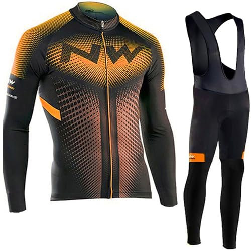 Bestgift Outdoor Cycling Jersey Long Sleeve Set Cycling Jersey Gear Orange XL