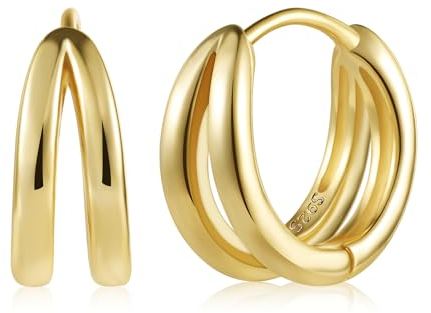Doppel Creolen Gold Kleine, ALEXCRAFT Sterling Silber 925 Ohrringe Gold Creolen Kleine Damen, 14k Echt Vergoldete Mode Piercing Knorpel Ohrringe Schlafen Kreolen Kleine Huggie Creolen Gold Damen